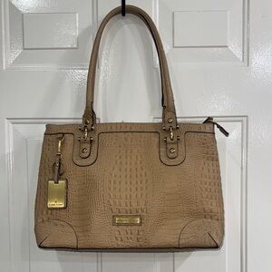 Etienne Aigner Beige Croc-Embossed Shoulder Bag